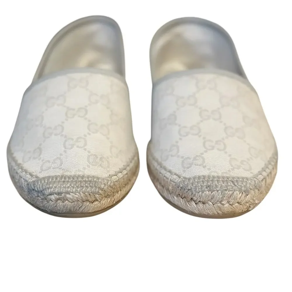Gucci GG Supreme Cream White Monogram Espadrille Flats 39.5 Logo